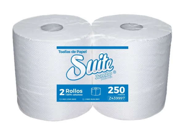 Toalla de Papel Jumbo Hoja Simple 2 Rollos 250 m